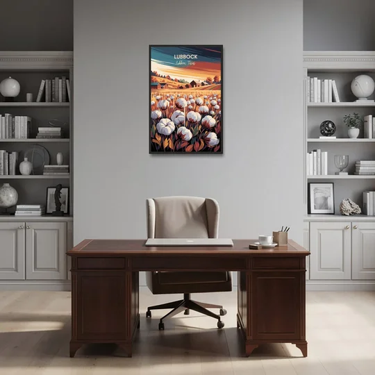 Lubbock Cotton Fields - Black Framed Canvas Wall Art - Office - 24x36