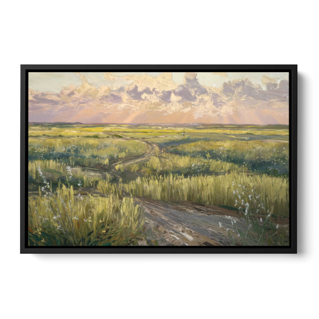 Lubbock Prairie Landscape - Black Framed Canvas Wall Art - Front