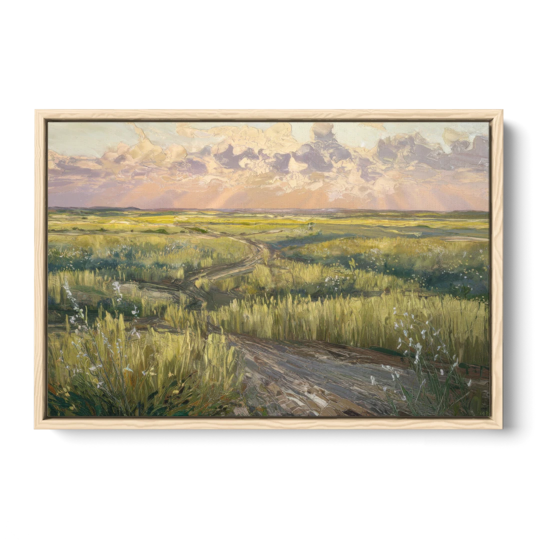 Lubbock Prairie Landscape - Oak Framed Canvas Wall Art - Front
