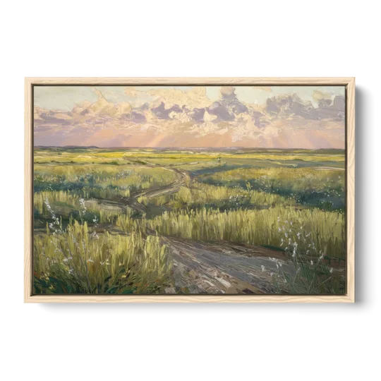 Lubbock Prairie Landscape - Oak Framed Canvas Wall Art - Front