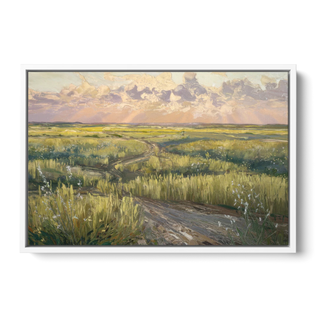 Lubbock Prairie Landscape - White Framed Canvas Wall Art - Front