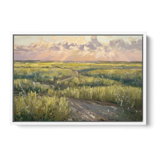 Lubbock Prairie Landscape - White Framed Canvas Wall Art - Front