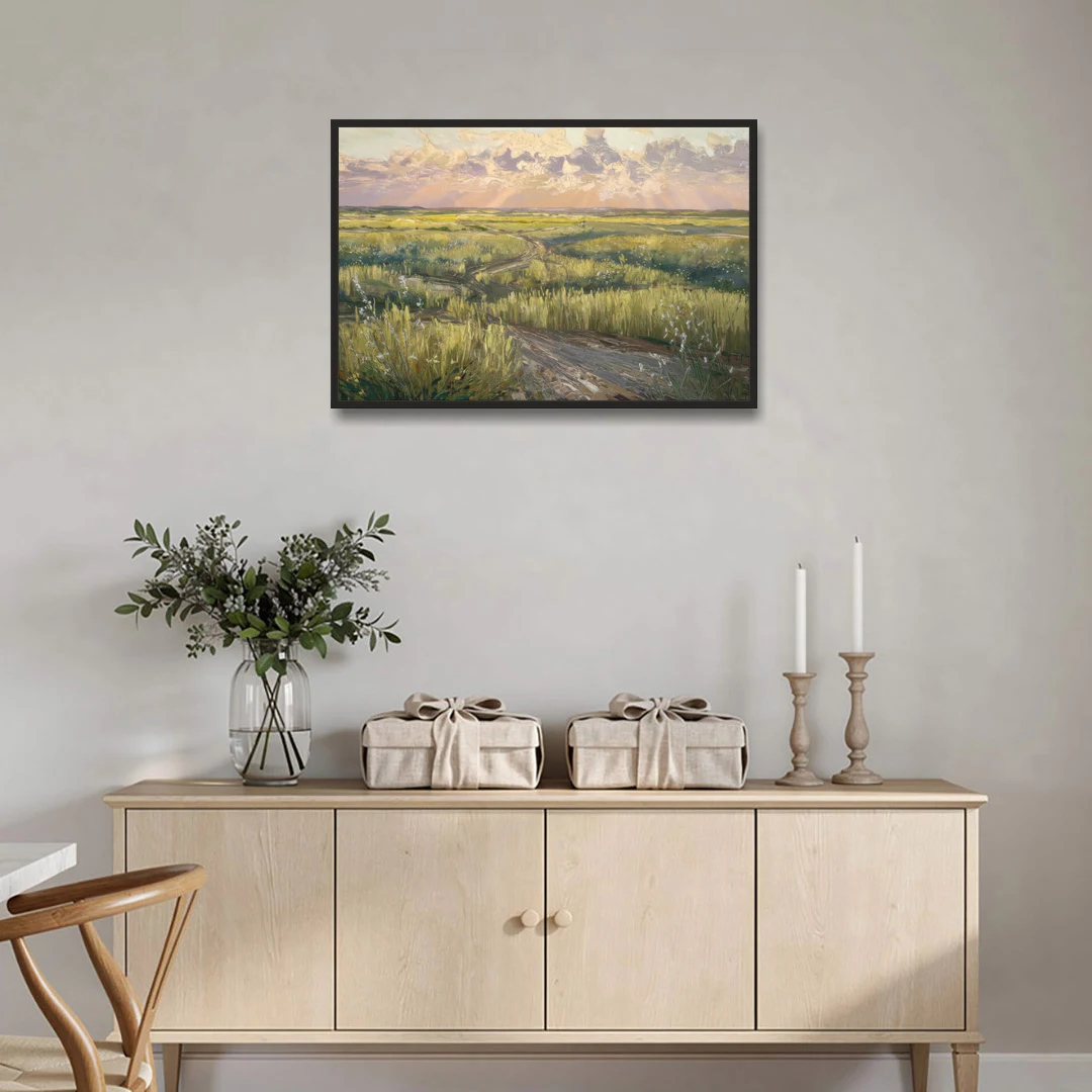 Lubbock Prairie Landscape - Black Framed Canvas Wall Art - Coffee Table - 36x24