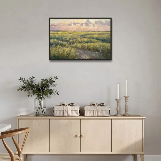 Lubbock Prairie Landscape - Black Framed Canvas Wall Art - Coffee Table - 36x24