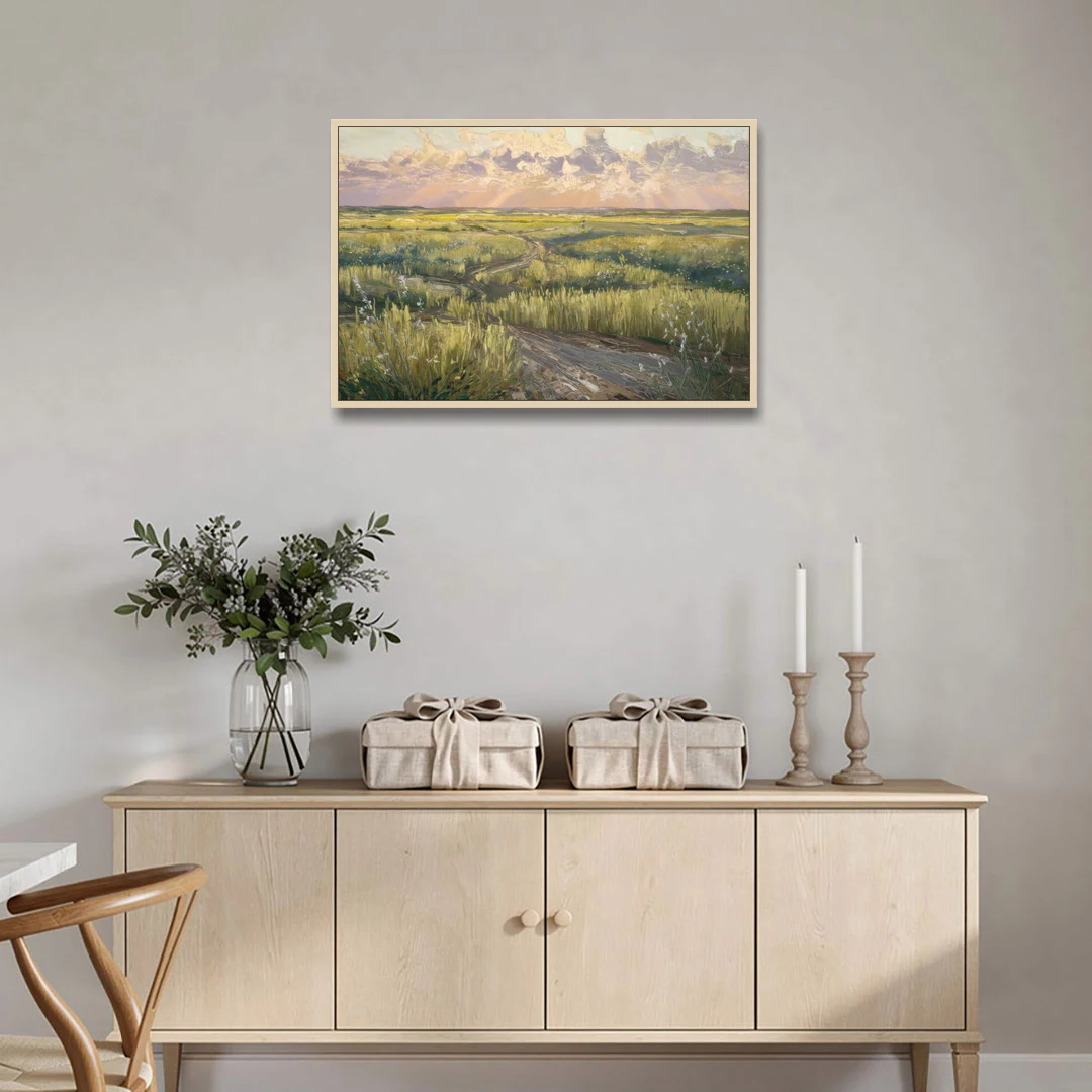 Lubbock Prairie Landscape - Oak Framed Canvas Wall Art - Coffee Table - 36x24