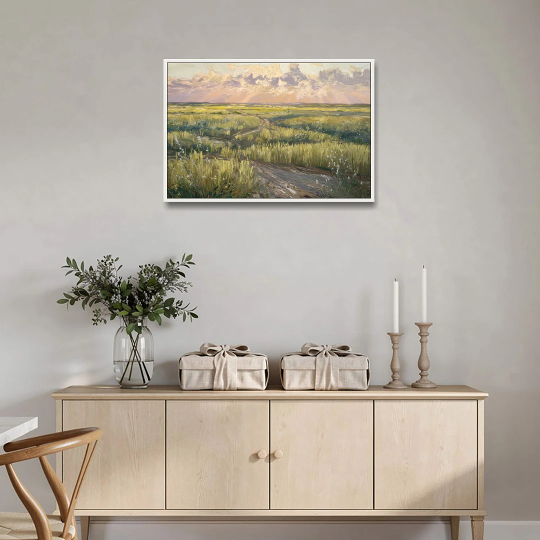 Lubbock Prairie Landscape - White Framed Canvas Wall Art - Coffee Table - 36x24