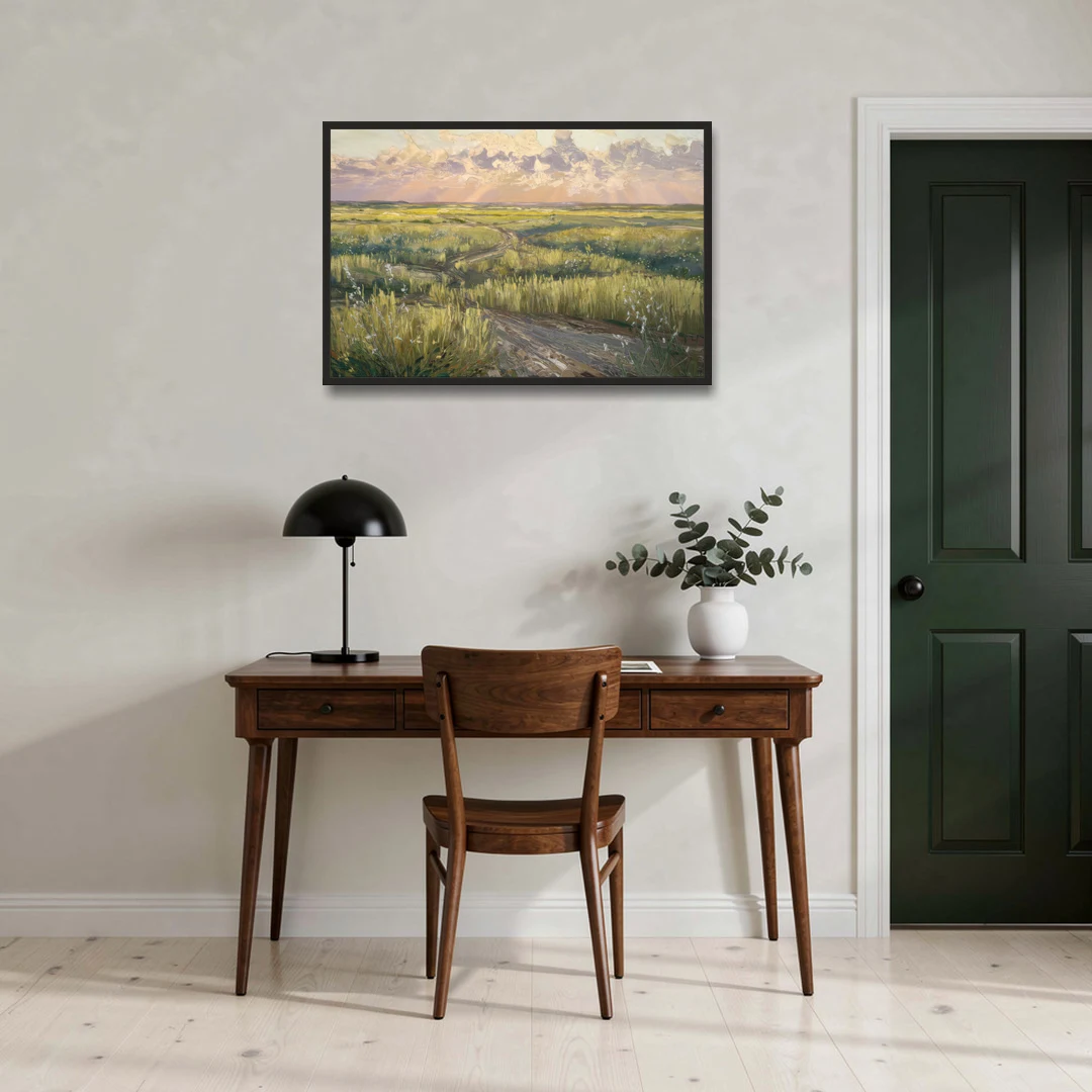 Lubbock Prairie Landscape - Black Framed Canvas Wall Art - Office - 36x24