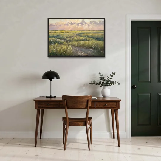 Lubbock Prairie Landscape - Black Framed Canvas Wall Art - Office - 36x24
