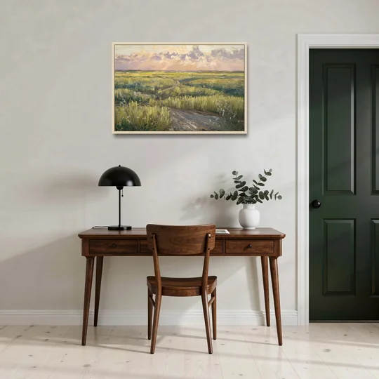 Lubbock Prairie Landscape - Oak Framed Canvas Wall Art - Office - 36x24