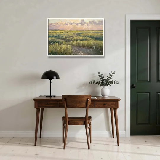 Lubbock Prairie Landscape - White Framed Canvas Wall Art - Office - 36x24