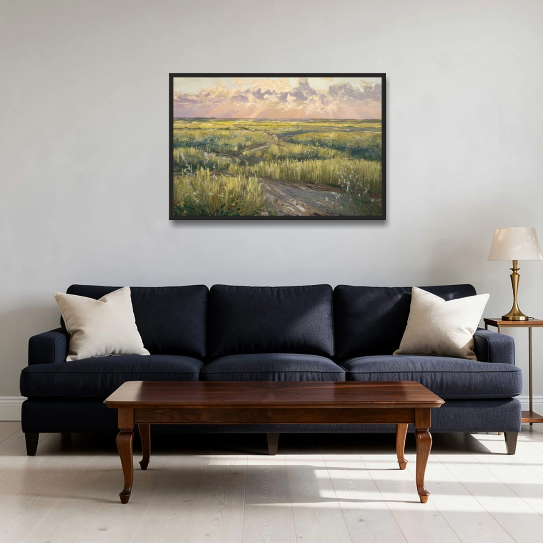 Lubbock Prairie Landscape - Black Framed Canvas Wall Art - Sofa - 36x24