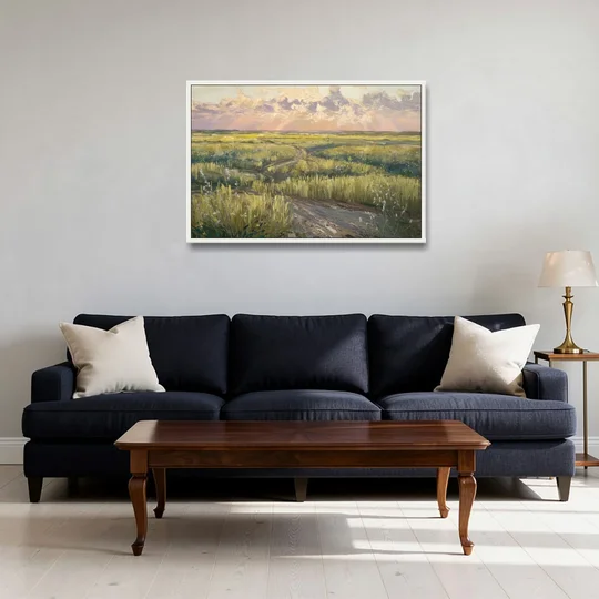 Lubbock Prairie Landscape - White Framed Canvas Wall Art - Sofa - 36x24