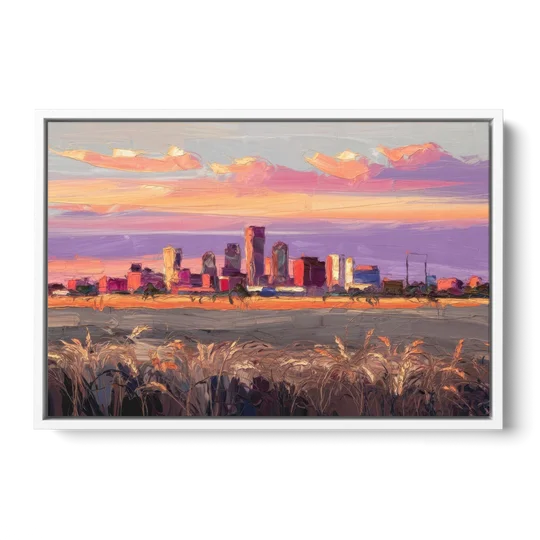 Lubbock Skyline Sunset - White Framed Canvas Wall Art - Front