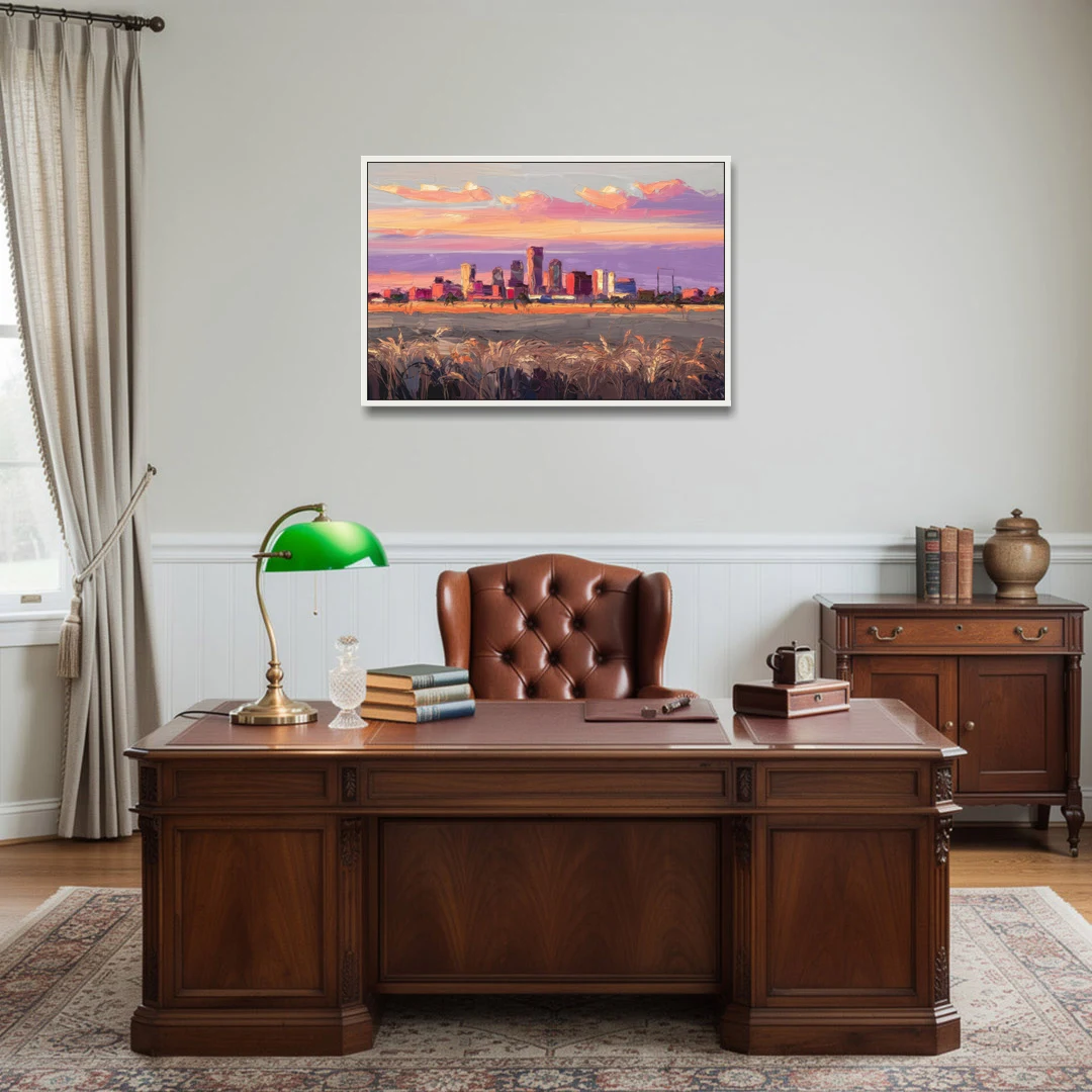Lubbock Skyline Sunset - White Framed Canvas Wall Art - Office - 36x24