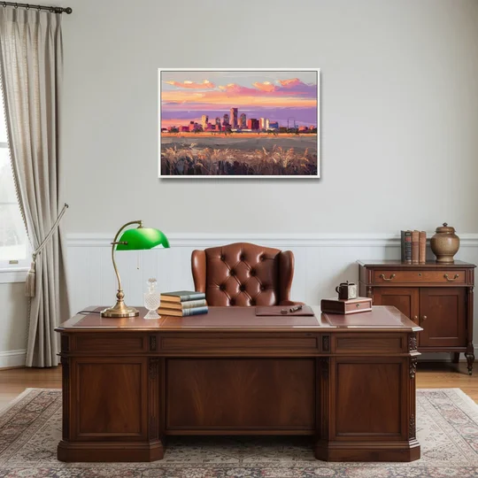 Lubbock Skyline Sunset - White Framed Canvas Wall Art - Office - 36x24