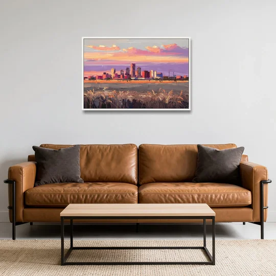 Lubbock Skyline Sunset - White Framed Canvas Wall Art - Sofa - 36x24