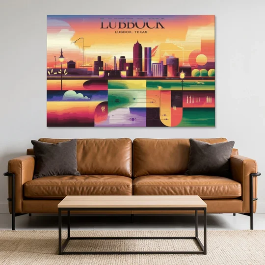 Lubbock Vibrant Cityscape - Canvas Wall Art - Sofa - 60x40