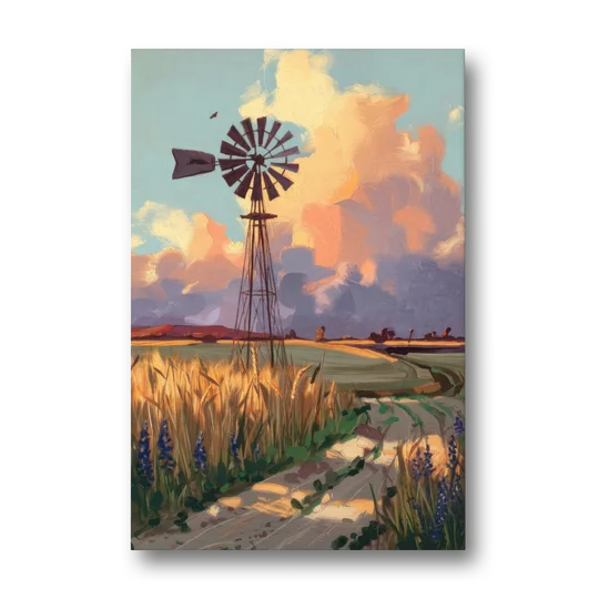Lubbock Windmill Scene - Canvas Wall Art - Front