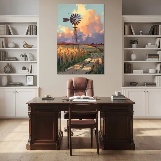 Lubbock Windmill Scene - Canvas Wall Art - Office - 40x60