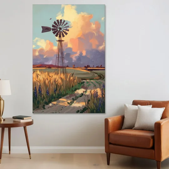 Lubbock Windmill Scene - Canvas Wall Art - Sofa - 40x60