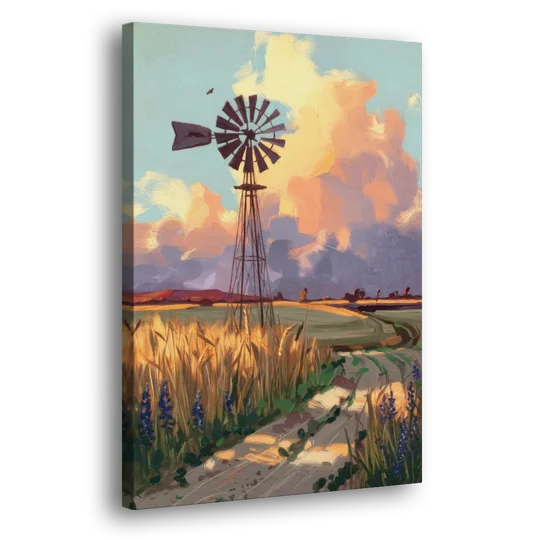 Lubbock Windmill Scene - Canvas Wall Art - Side