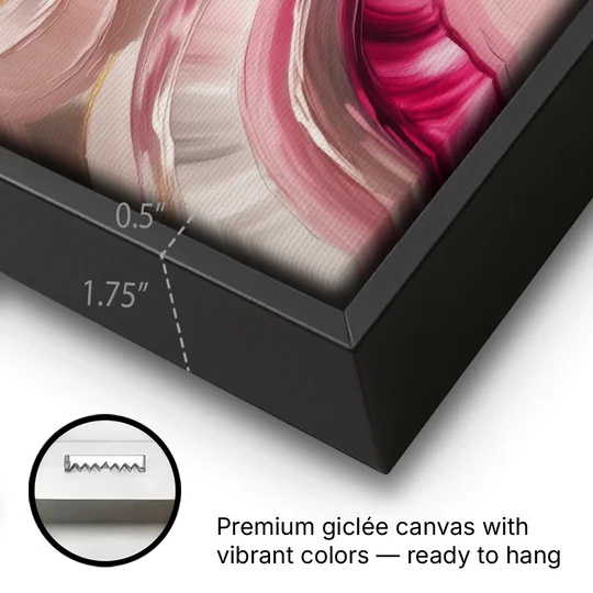Luminous Swirl Pink Abstract - Black Framed Canvas Wall Art - Gallery Wrap Corner