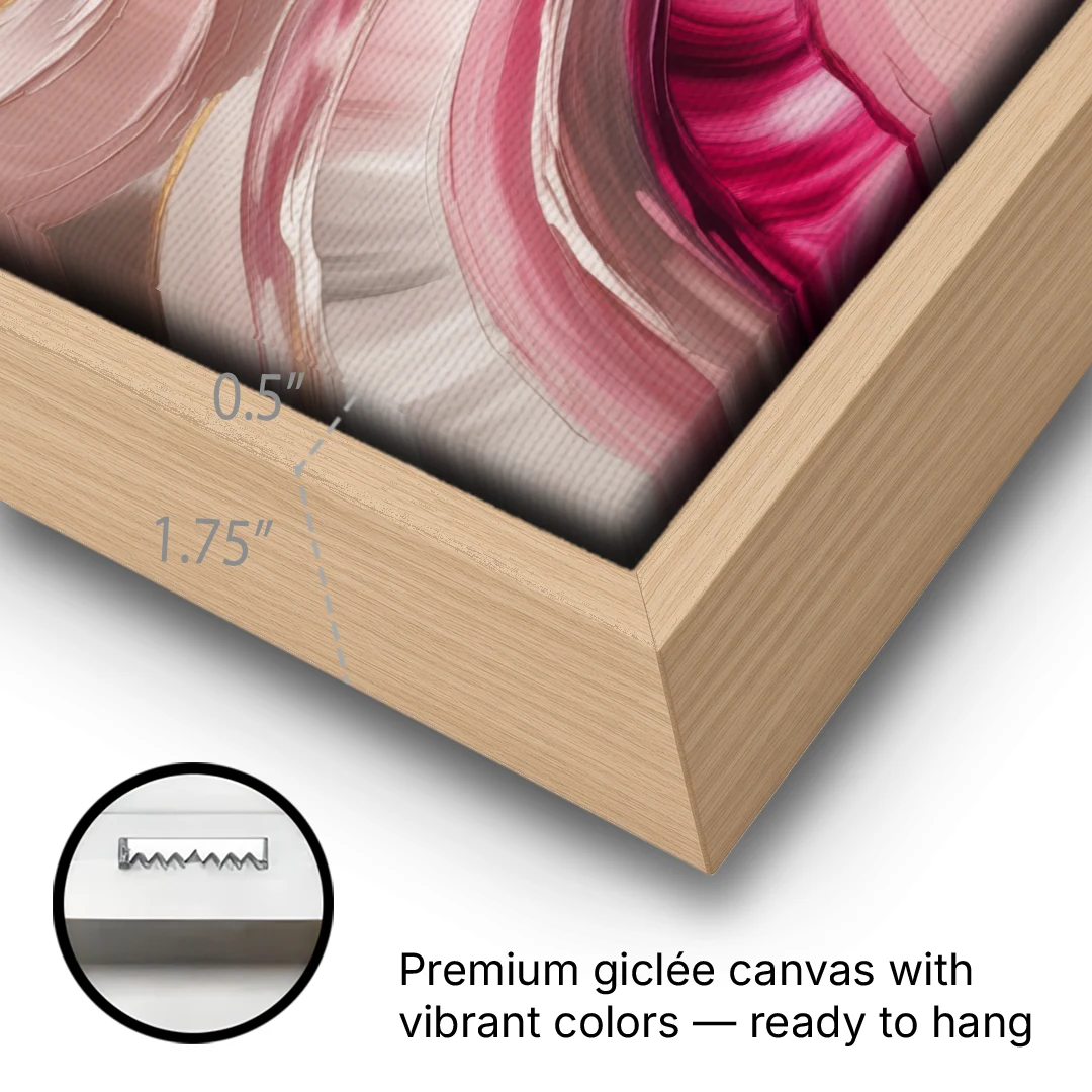 Luminous Swirl Pink Abstract - Oak Framed Canvas Wall Art - Gallery Wrap Corner
