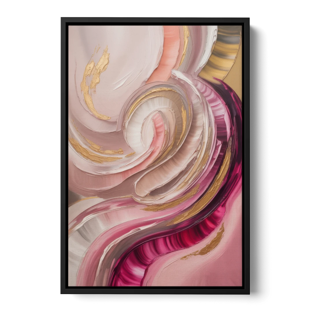 Luminous Swirl Pink Abstract - Black Framed Canvas Wall Art - Front