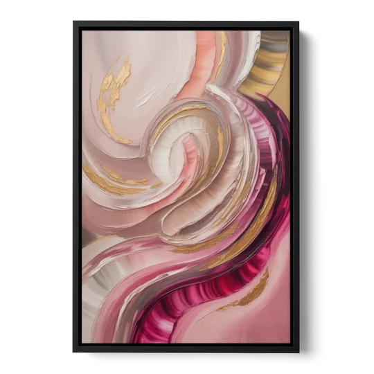 Luminous Swirl Pink Abstract - Black Framed Canvas Wall Art - Front