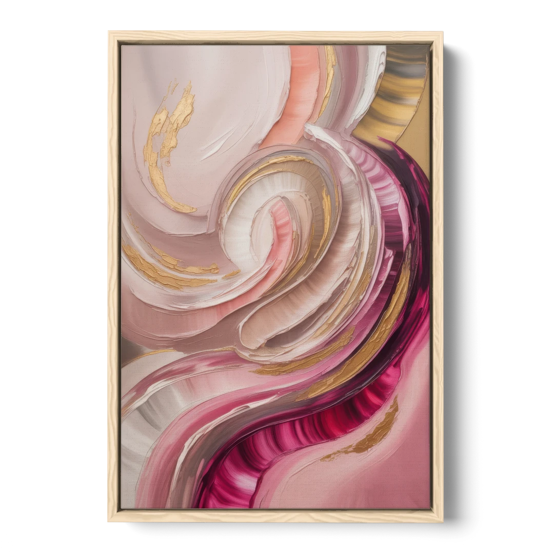 Luminous Swirl Pink Abstract - Oak Framed Canvas Wall Art - Front