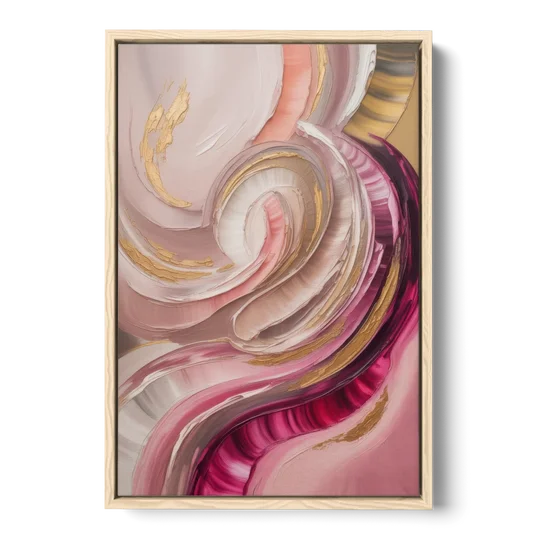Luminous Swirl Pink Abstract - Oak Framed Canvas Wall Art - Front