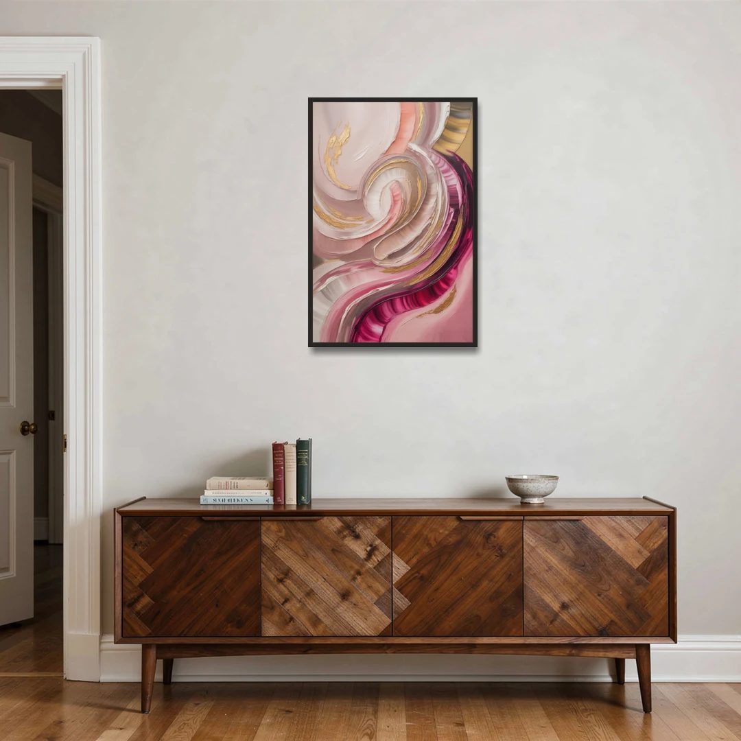 Luminous Swirl Pink Abstract - Black Framed Canvas Wall Art - Coffee Table - 24x36