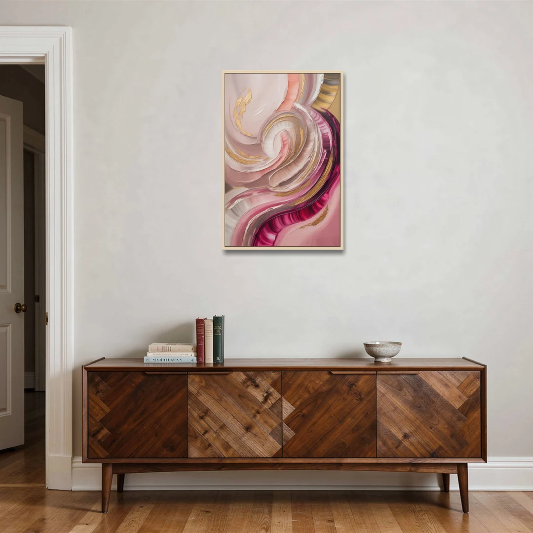 Luminous Swirl Pink Abstract - Oak Framed Canvas Wall Art - Coffee Table - 24x36