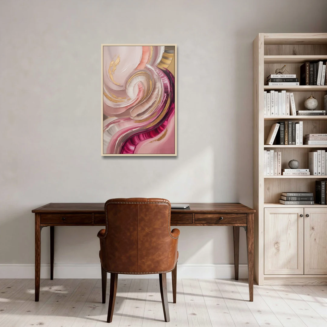 Luminous Swirl Pink Abstract - Oak Framed Canvas Wall Art - Office - 24x36