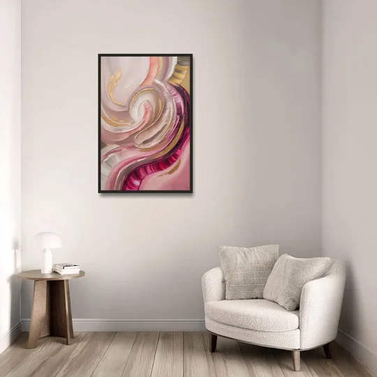 Luminous Swirl Pink Abstract - Black Framed Canvas Wall Art - Sofa - 24x36