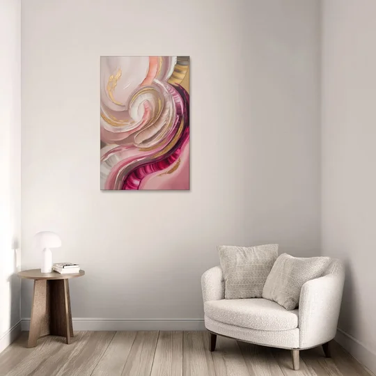 Luminous Swirl Pink Abstract - Canvas Wall Art - Sofa - 24x36