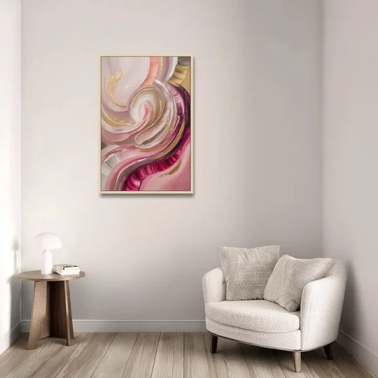 Luminous Swirl Pink Abstract - Oak Framed Canvas Wall Art - Sofa - 24x36