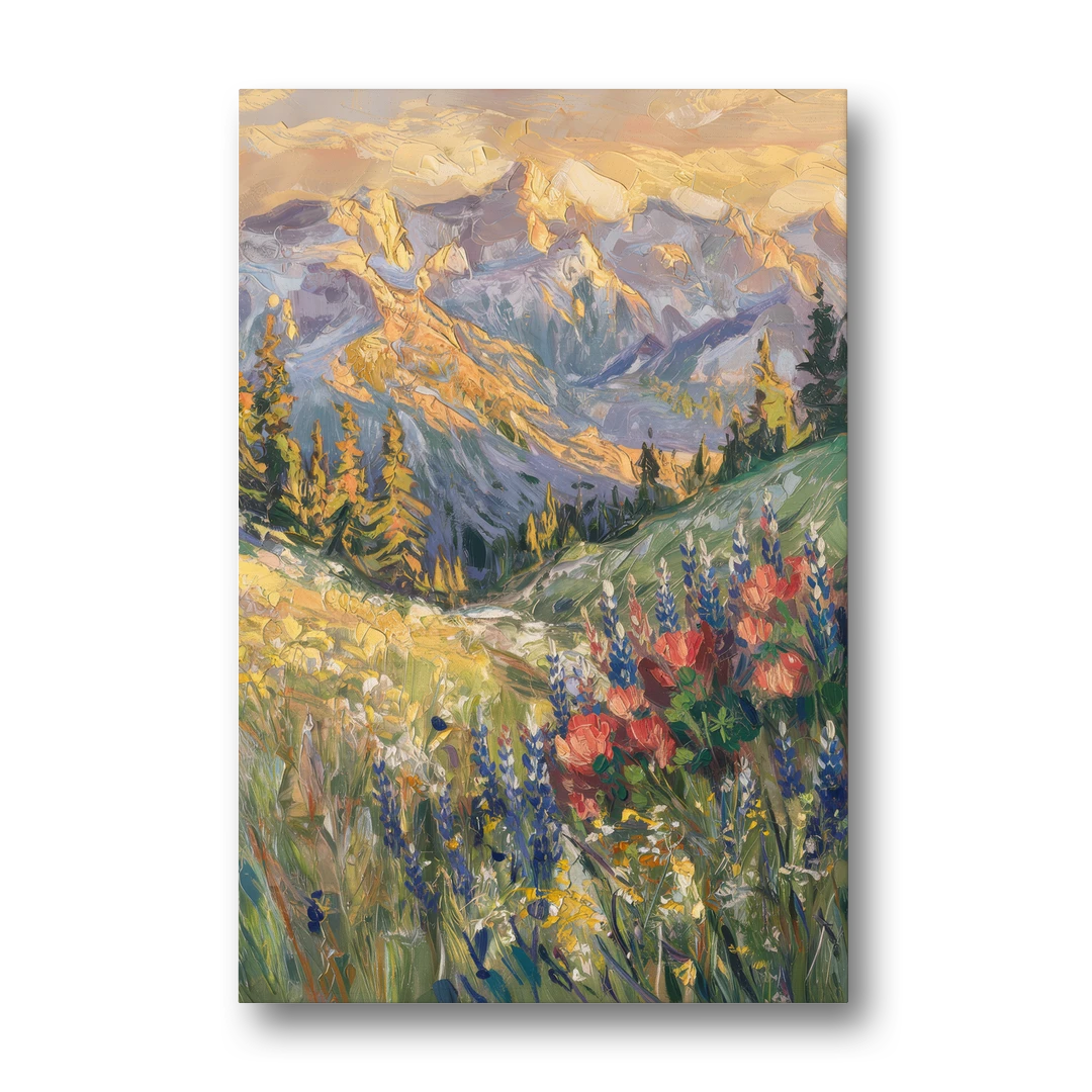 Lupine Meadow Mountain Landscape for the Living Room - Canvas Wall Art - Front