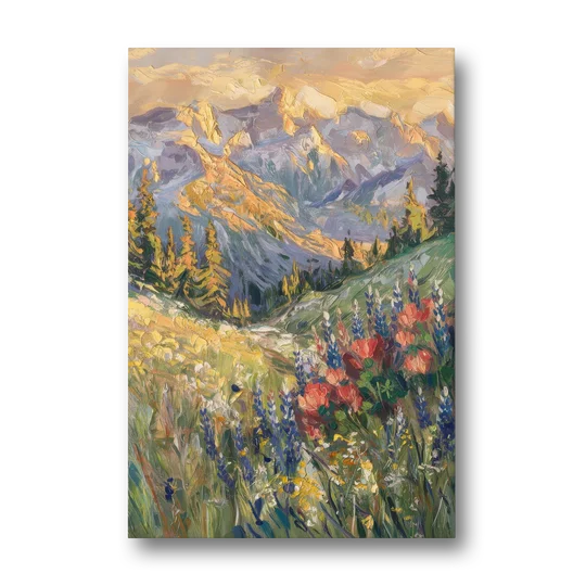 Lupine Meadow Mountain Landscape for the Living Room - Canvas Wall Art - Front