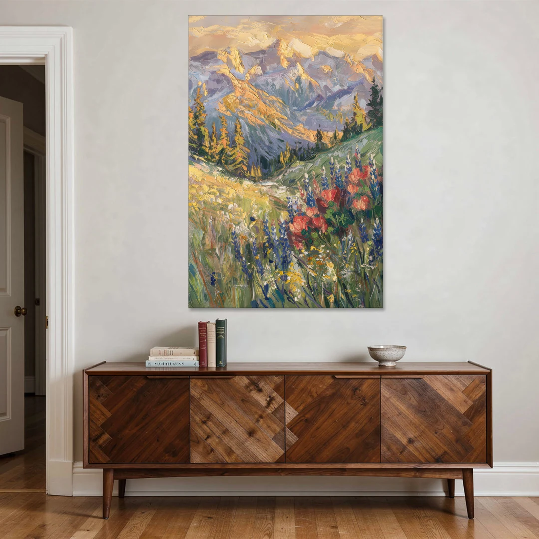 Lupine Meadow Mountain Landscape for the Living Room - Canvas Wall Art - Coffee Table - 40x60