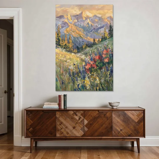Lupine Meadow Mountain Landscape for the Living Room - Canvas Wall Art - Coffee Table - 40x60