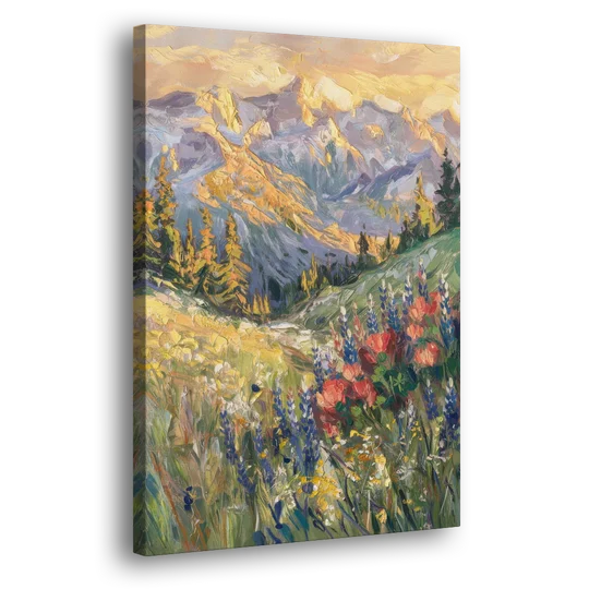 Lupine Meadow Mountain Landscape for the Living Room - Canvas Wall Art - Side