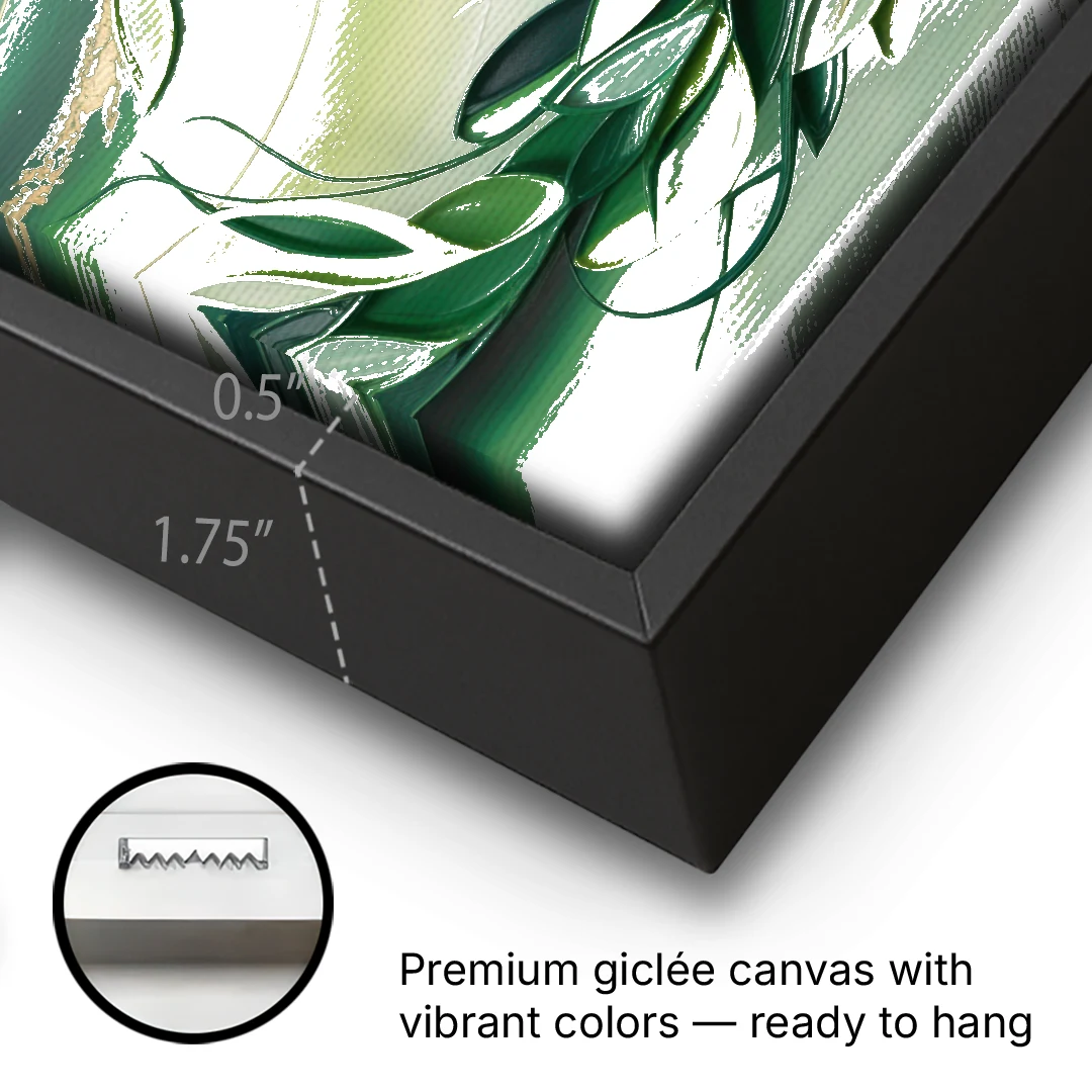 Lush Verdant Essence Green Abstract - Black Framed Canvas Wall Art - Gallery Wrap Corner
