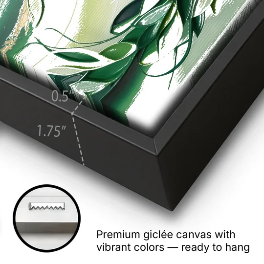 Lush Verdant Essence Green Abstract - Black Framed Canvas Wall Art - Gallery Wrap Corner
