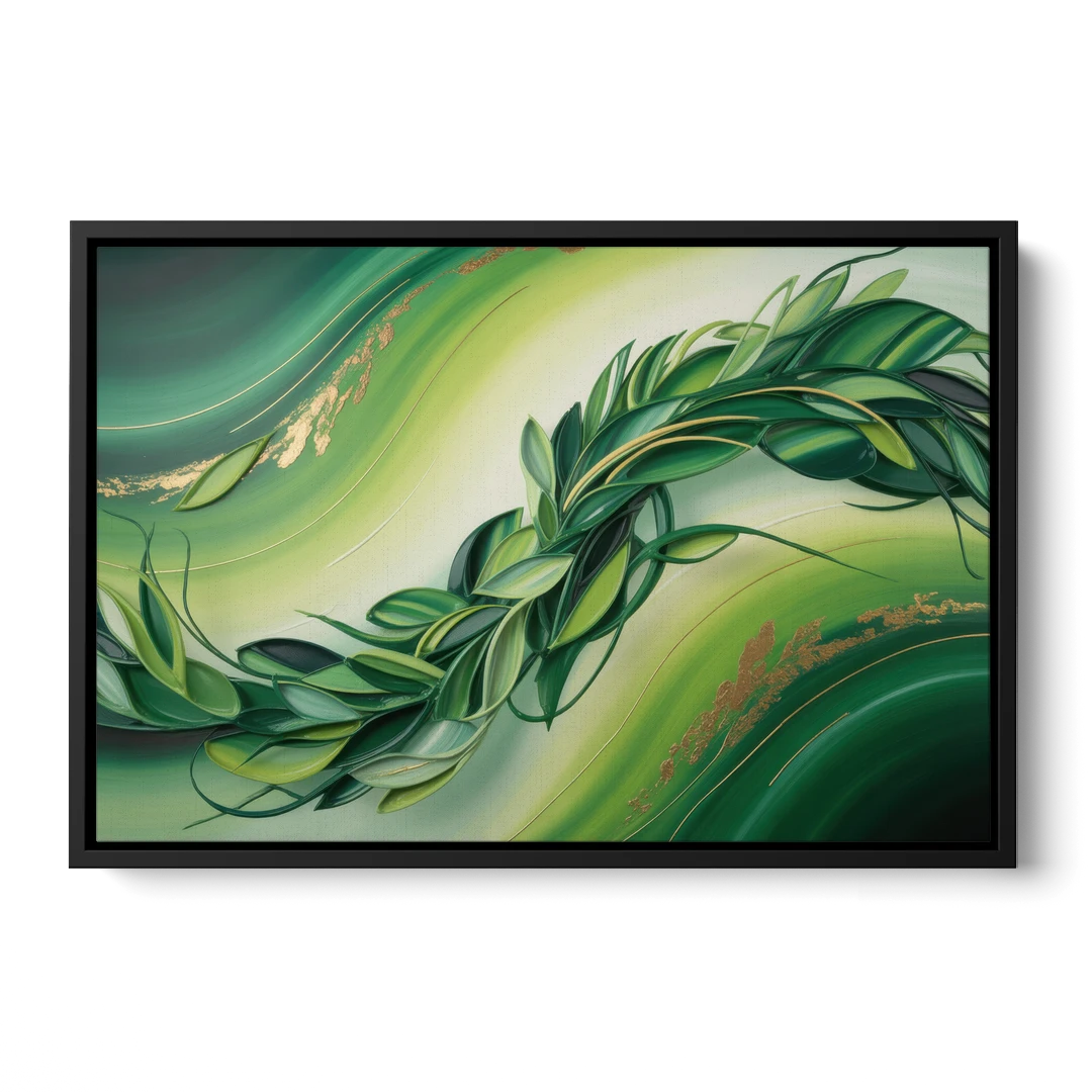 Lush Verdant Essence Green Abstract - Black Framed Canvas Wall Art - Front