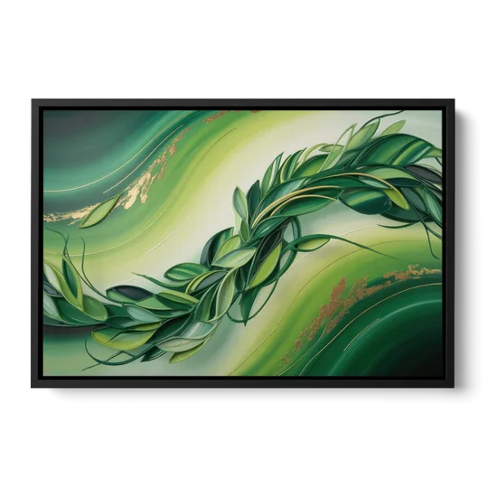 Lush Verdant Essence Green Abstract - Black Framed Canvas Wall Art - Front