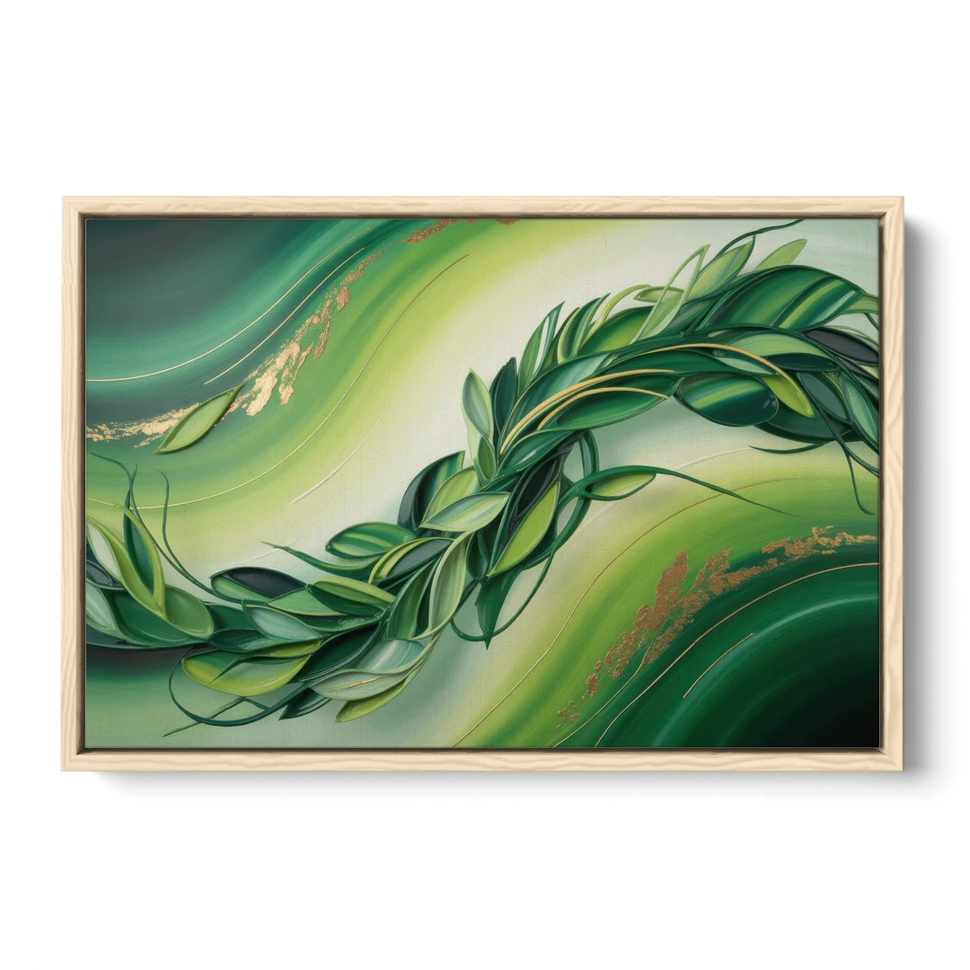 Lush Verdant Essence Green Abstract - Oak Framed Canvas Wall Art - Front
