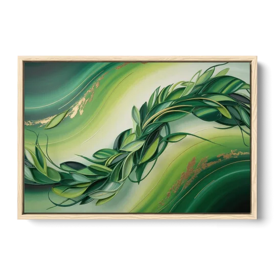 Lush Verdant Essence Green Abstract - Oak Framed Canvas Wall Art - Front