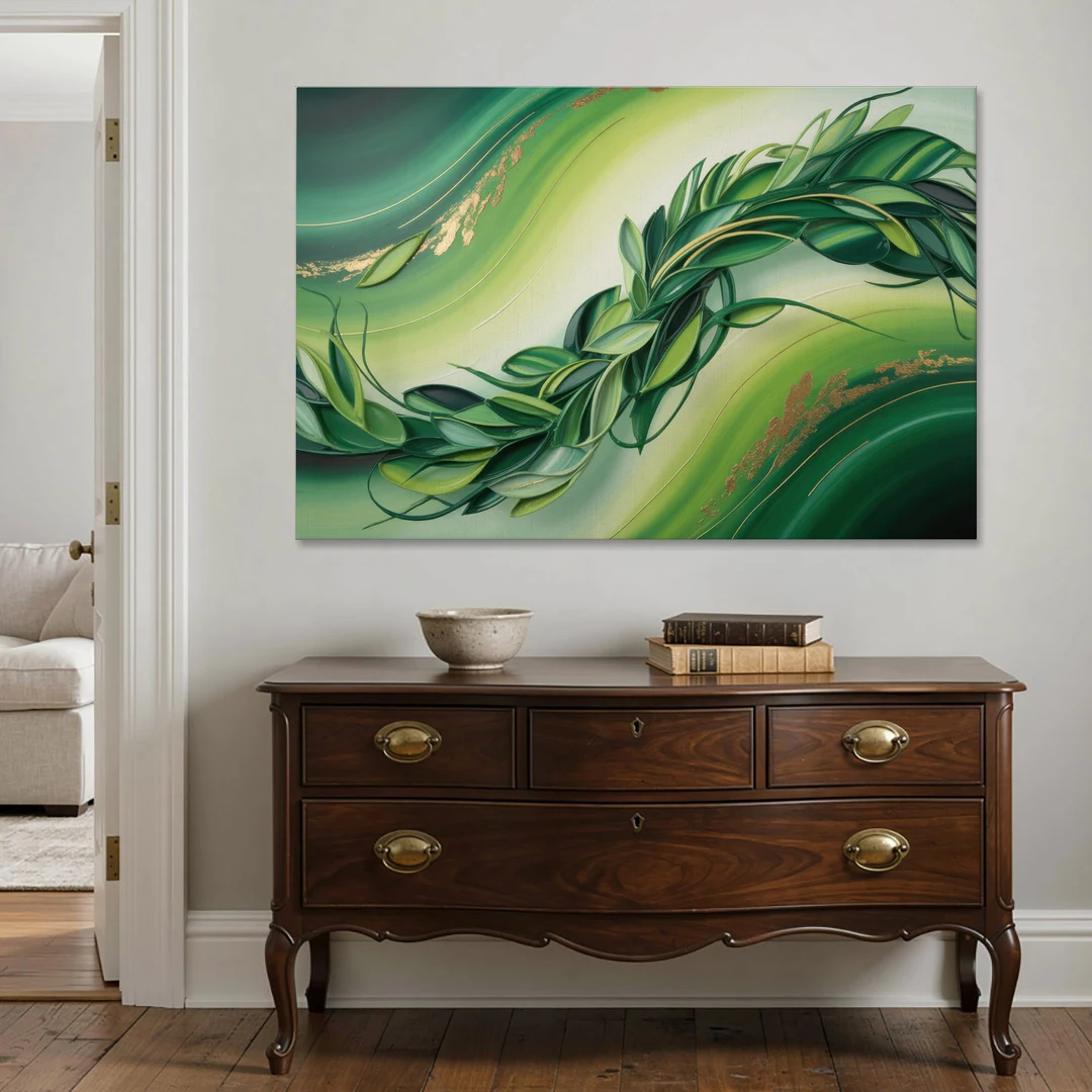 Lush Verdant Essence Green Abstract - Canvas Wall Art - Coffee Table - 60x40