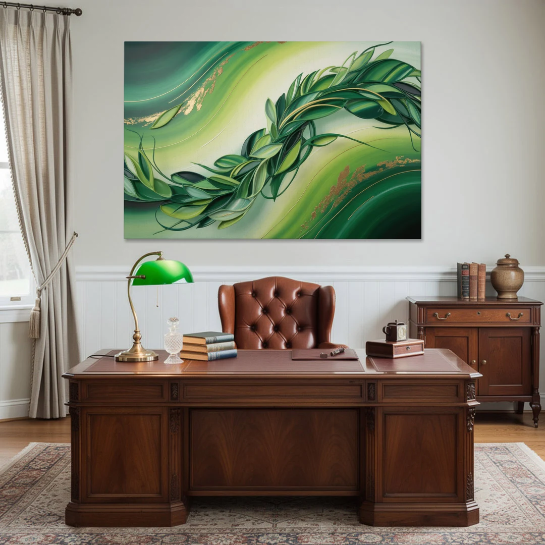 Lush Verdant Essence Green Abstract - Canvas Wall Art - Office - 60x40